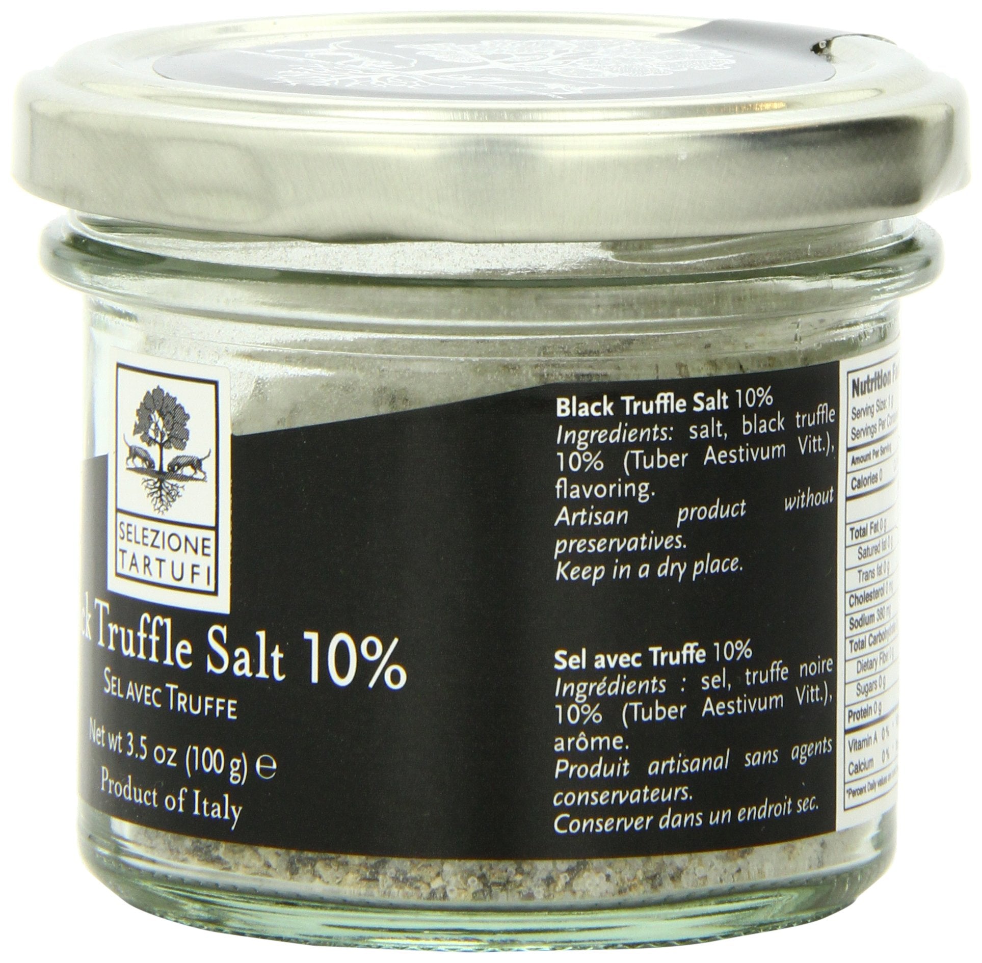 Selezione Tartufi close-up of truffle salt texture, highlights aroma