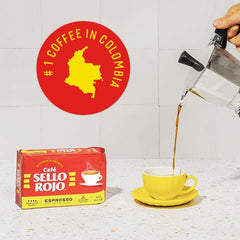 Sello Rojo espresso shot in cup showing crema and intense aroma benefit