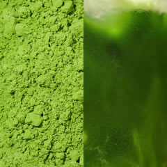 Sencha Naturals latte pour into cup demonstrating creamy blendability benefit