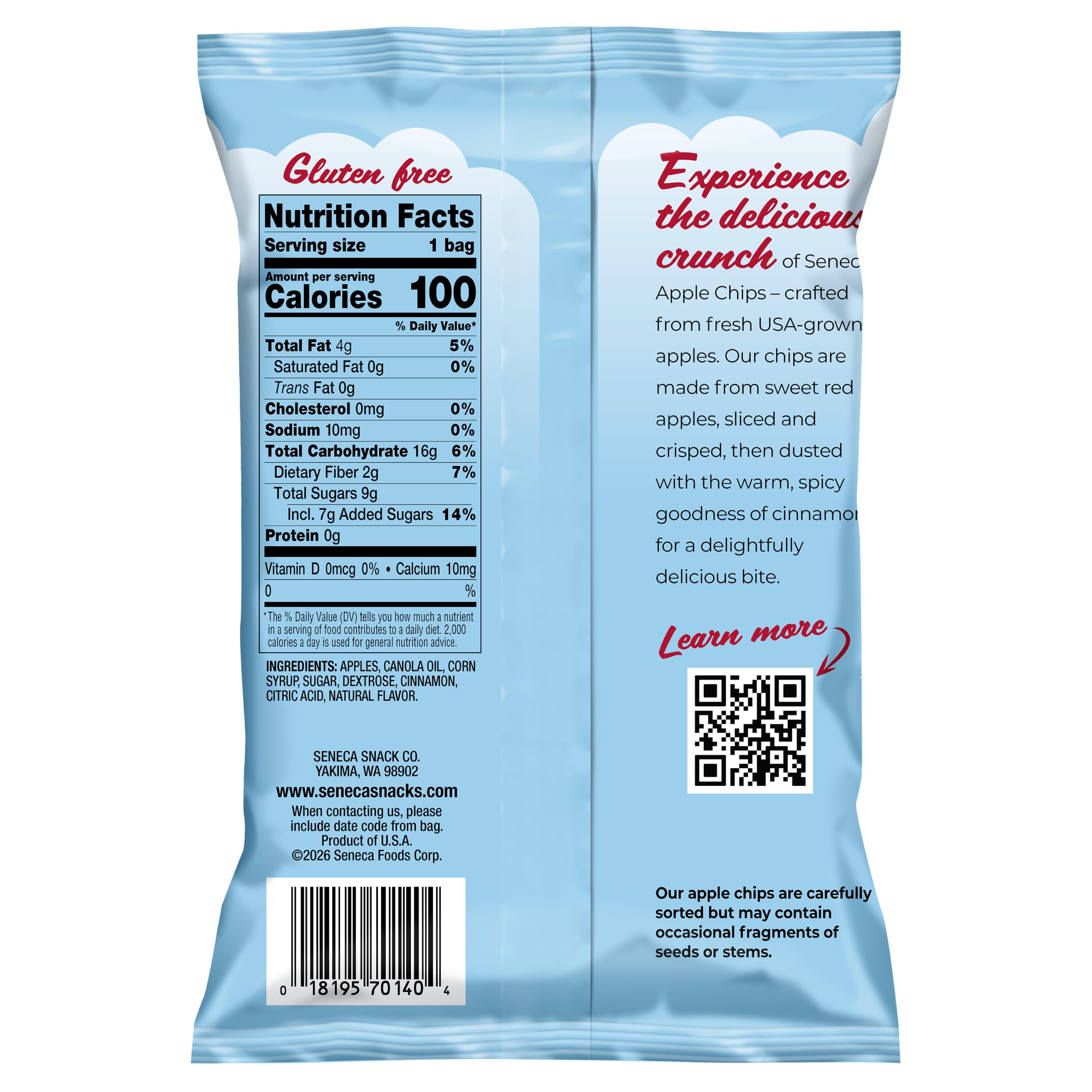 Seneca foil-lined bag opened to show chips keeping freshness and crunch