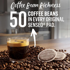Senseo side label with roast info showing readable details and convenience benefit