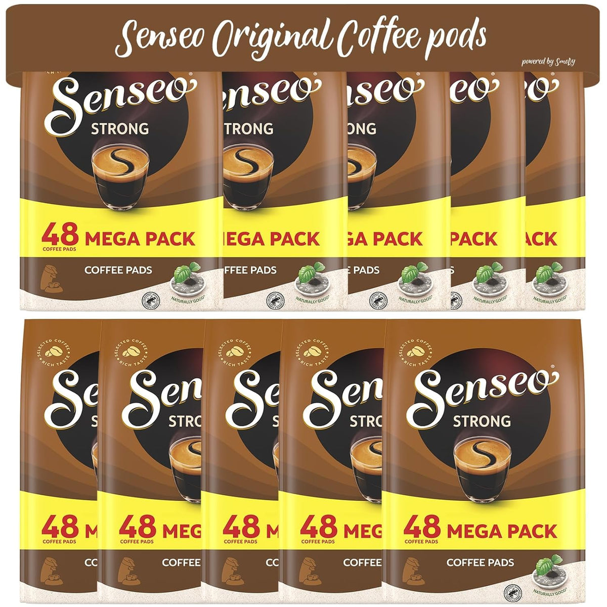 Senseo front packaging showing bulk pods and benefits