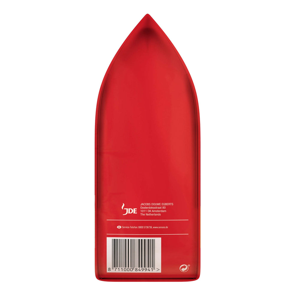 Senseo pack held by hand demonstrating compact storage size