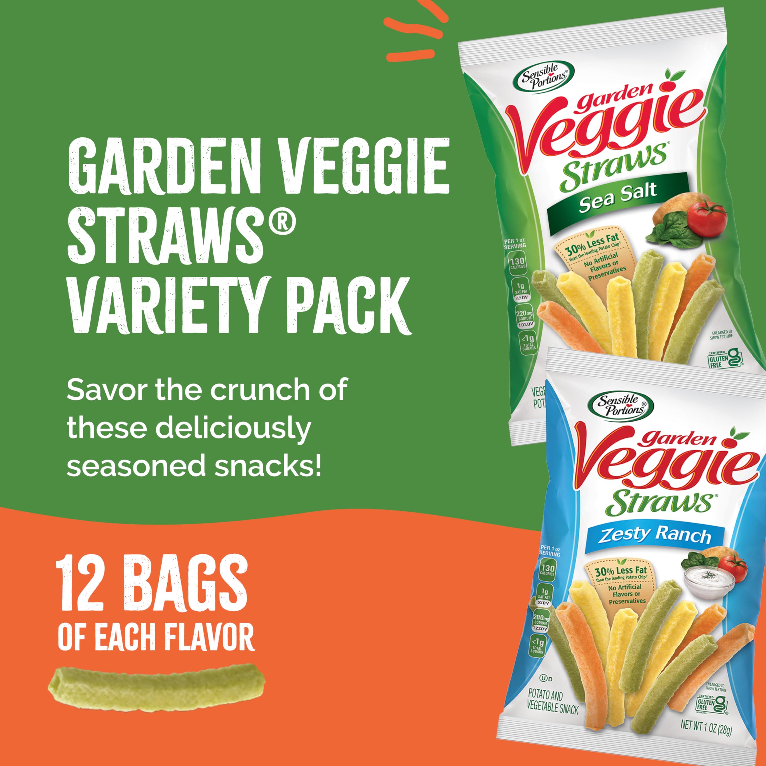 Sensible Portions close-up of veggie straws highlighting airy crunch