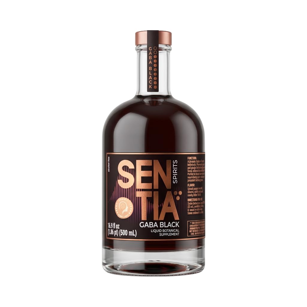 Sentia Gaba Black front bottle showing label and size, highlights low‑calorie benefit