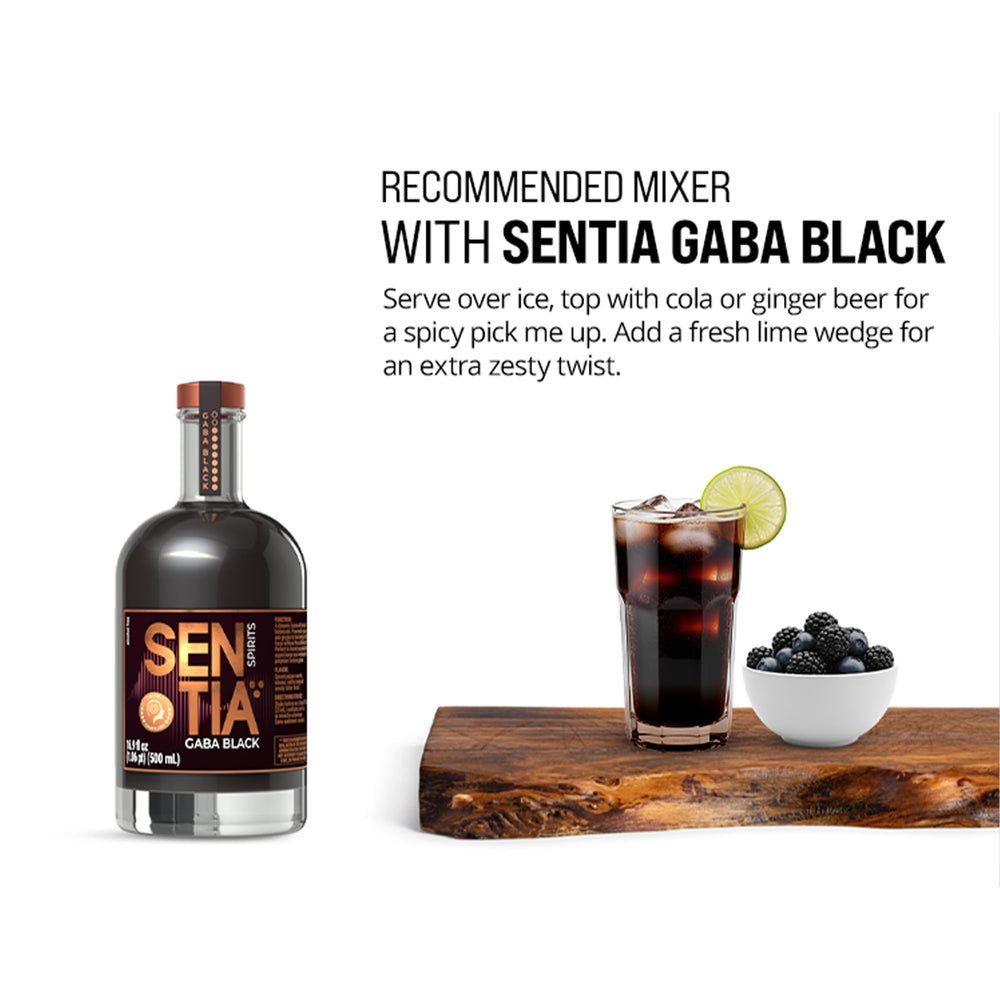 Sentia Gaba Black poured into a glass with ginger ale, demonstrates mixer compatibility and social serve