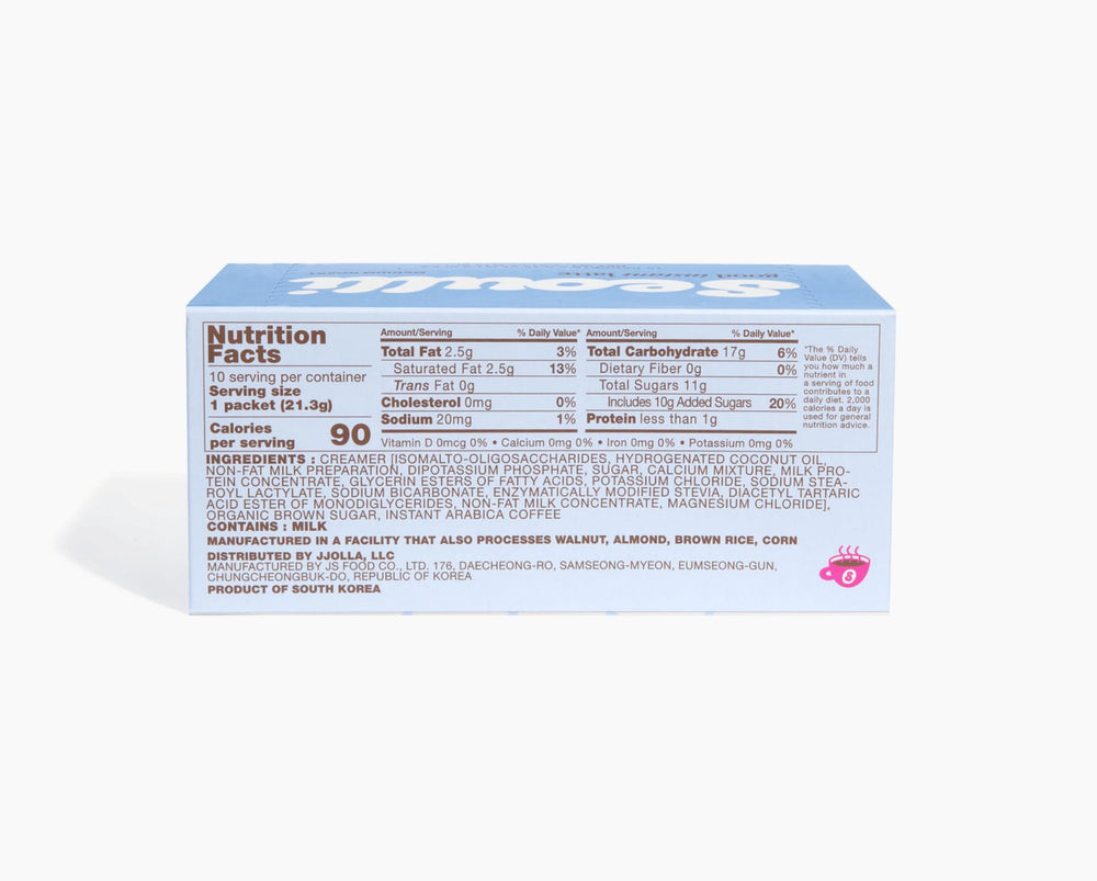 Seoulli product label showing ingredients and Arabica origin for transparency