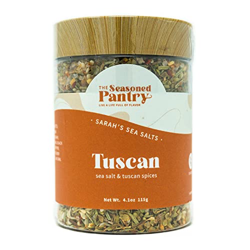 Session Sarah's Tuscan Salt front jar showing label and 4 oz size, adds Italian flavor