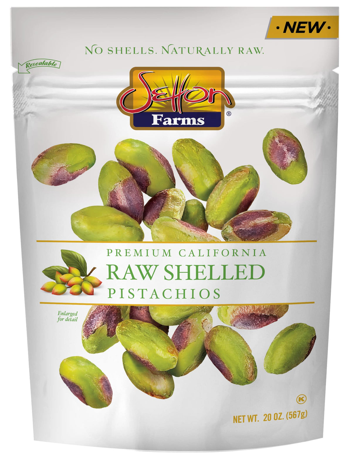Setton Farms front packaging 20oz showing brand and resealable pouch benefits