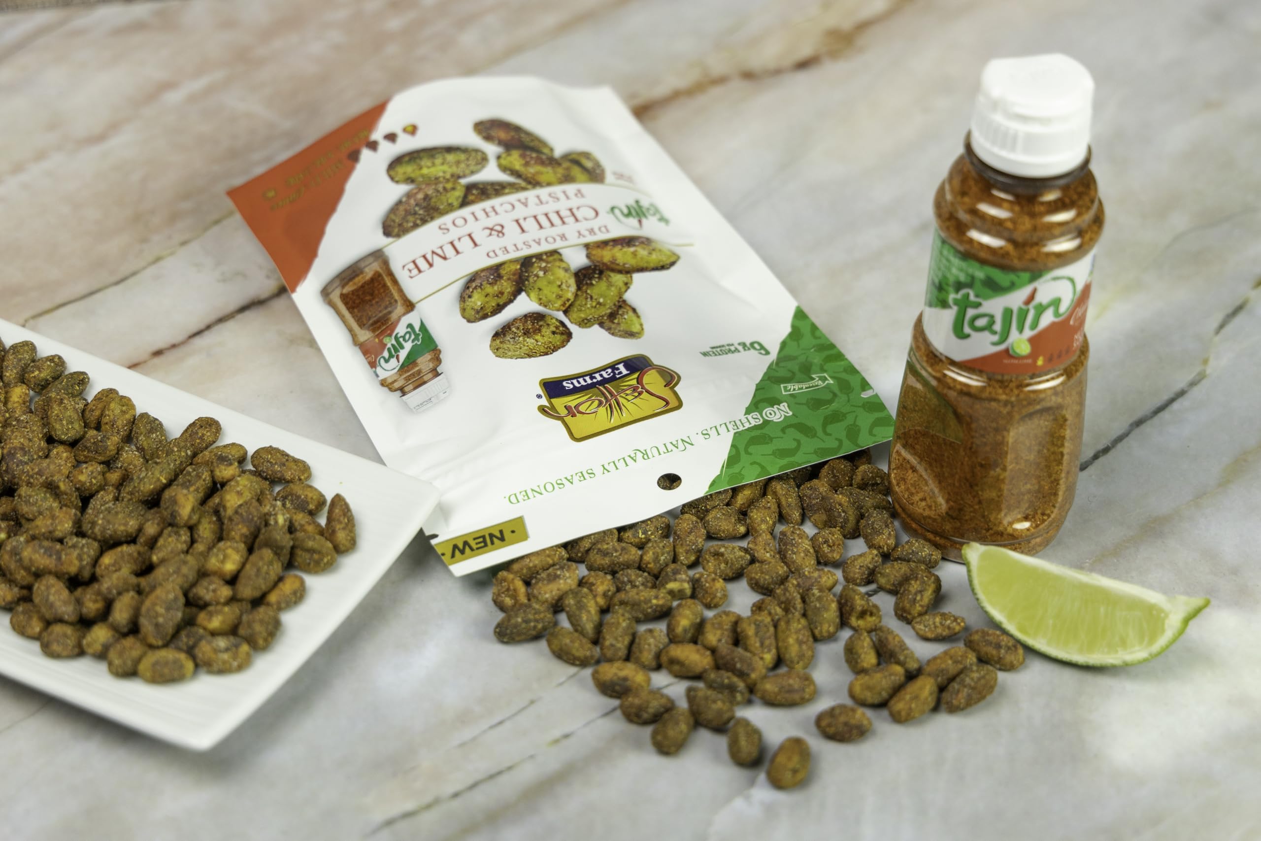 Setton Farms Tajin pistachios served in a bowl ready to eat, offering bold chili-lime flavor for sharing