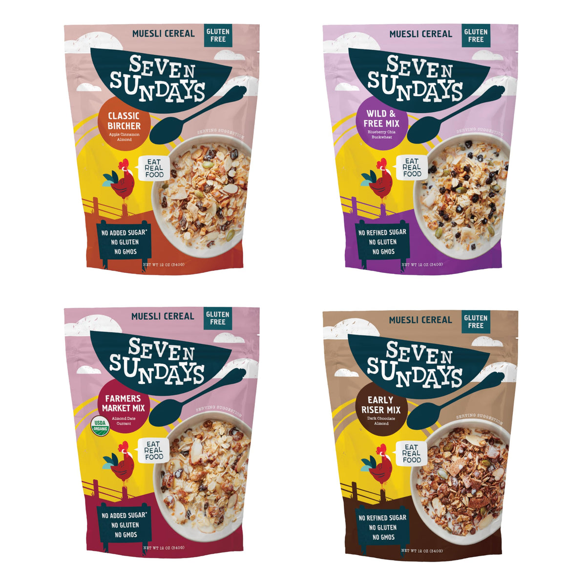 Seven Sundays front packaging variety pack showing four 12 oz bags and product clarity