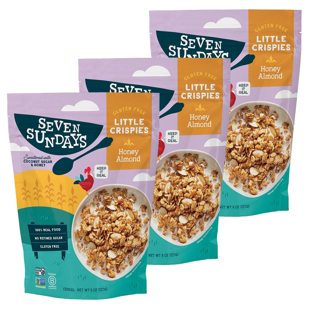 Seven Sundays front packaging showing Honey Almond little crispies and product name benefiting pantry visibility
