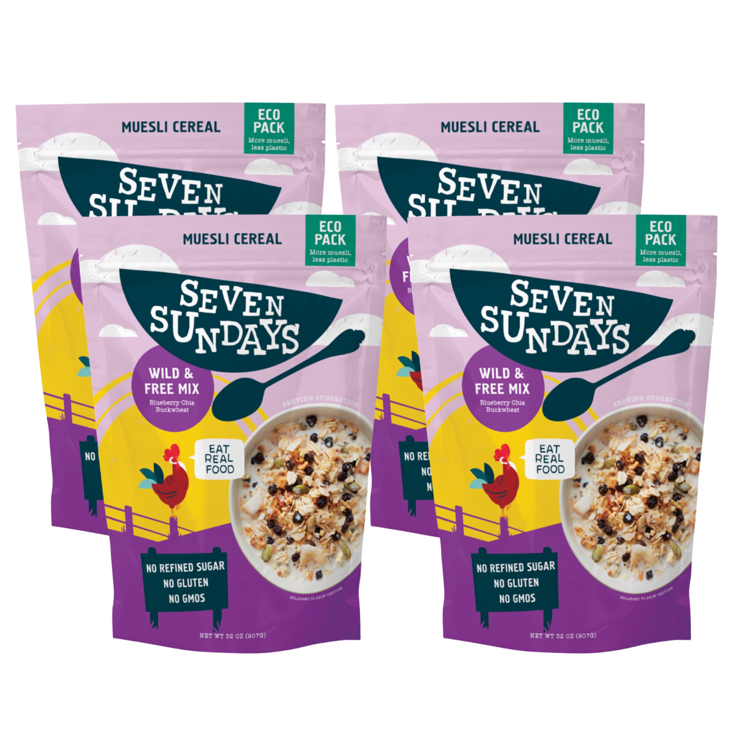 Seven Sundays front packaging showing 32 oz bag and label benefits