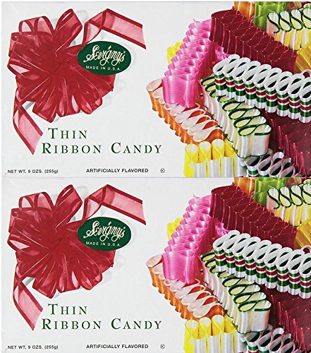Sevigny's thin ribbon candy front box showing colorful ribbons and gift-ready packaging