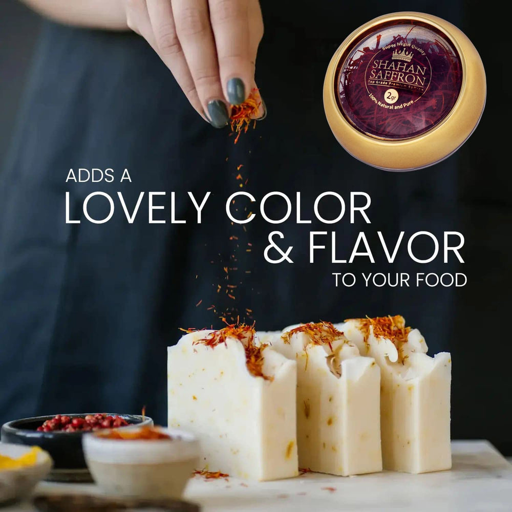 SHAHAN SAFFRON sprinkled on cooked rice showing vibrant color and enhanced presentation