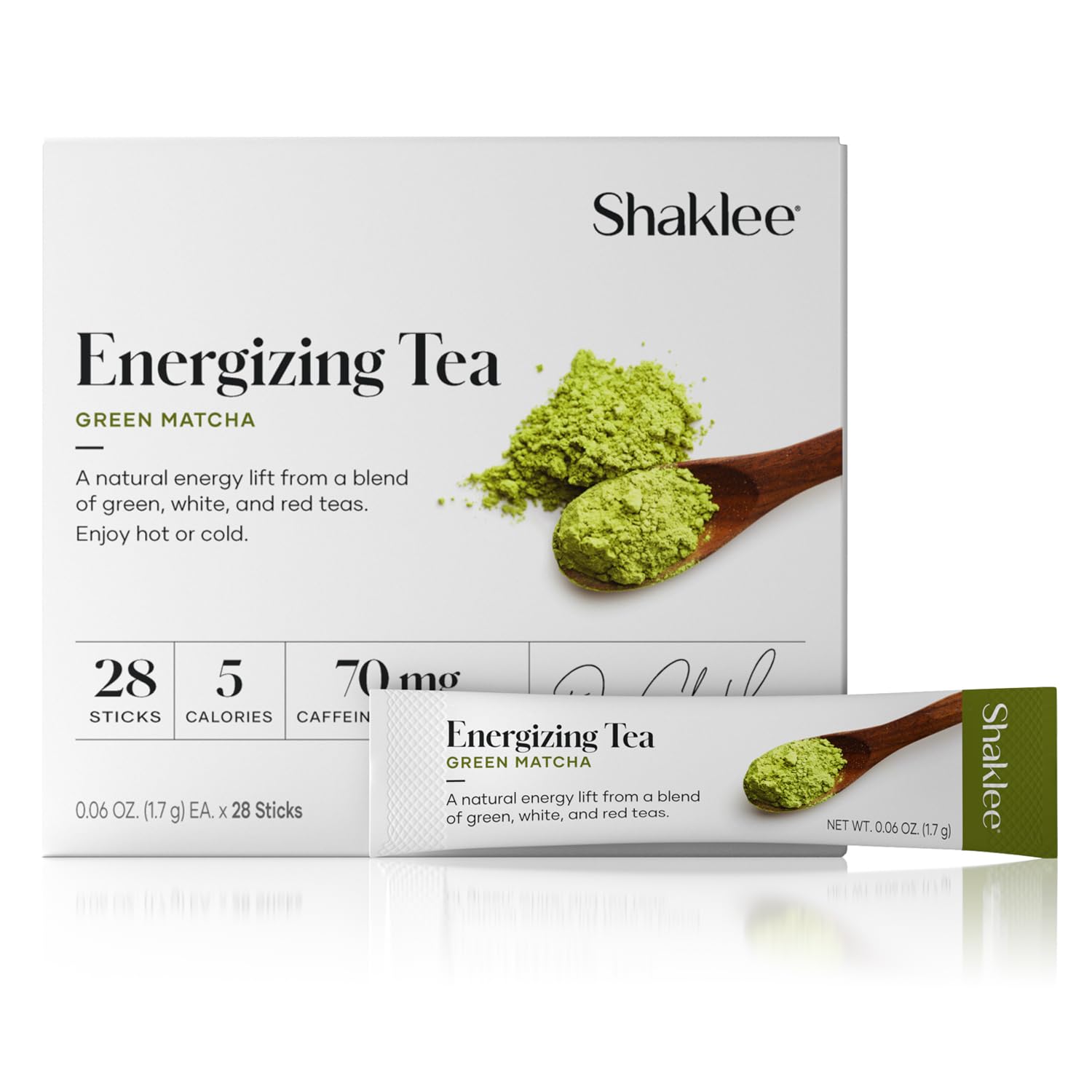 Shaklee front packaging showing 28-serving box and clean labeling for easy storage