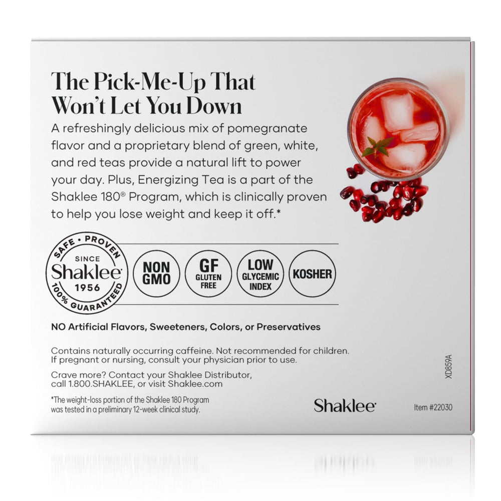 Shaklee scattered single-serve pomegranate tea packets for portability