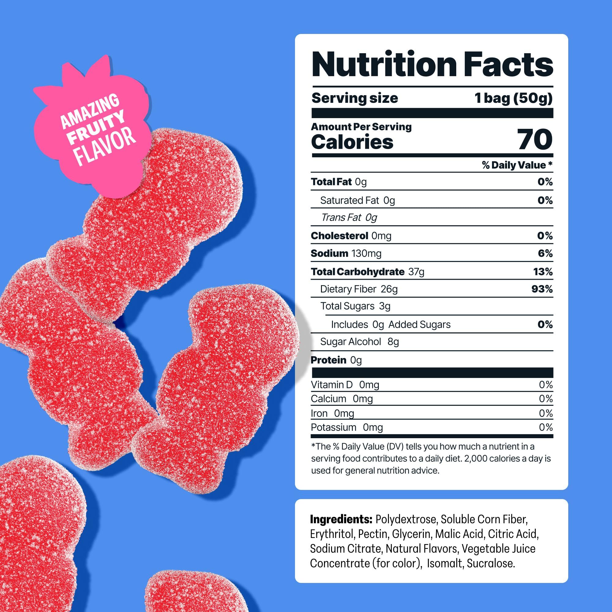 Shameless back label nutrition panel showing fiber and sugar counts