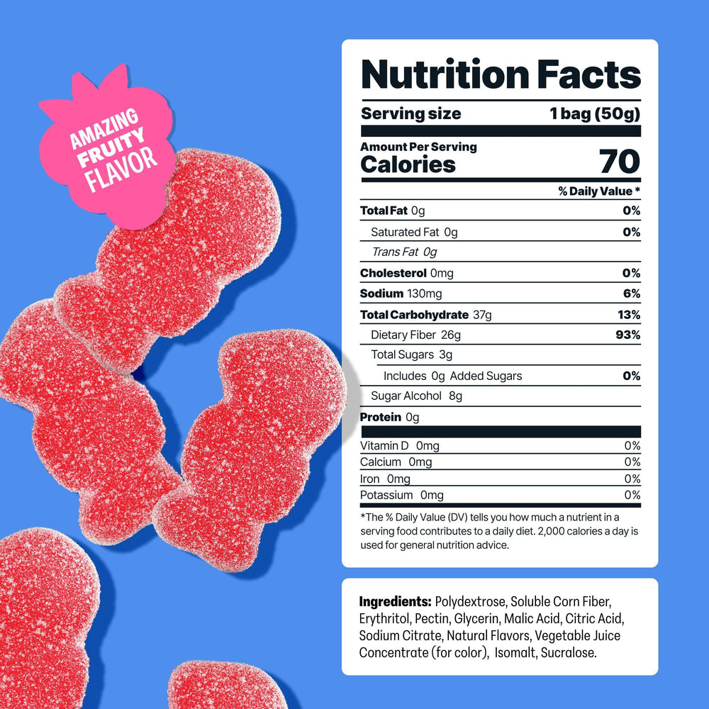 Shameless back label nutrition panel showing fiber and sugar counts
