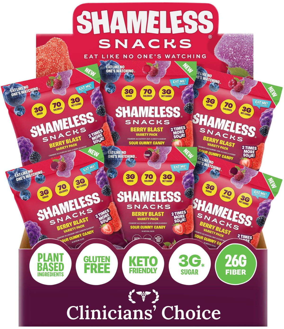 Shameless brand front packaging of Berry Blast variety pack shows convenience