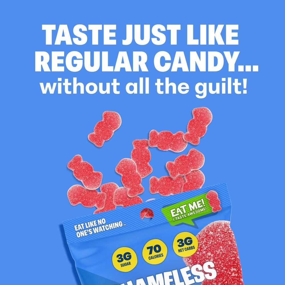Shameless close-up of gummy texture highlighting chew and sour coating