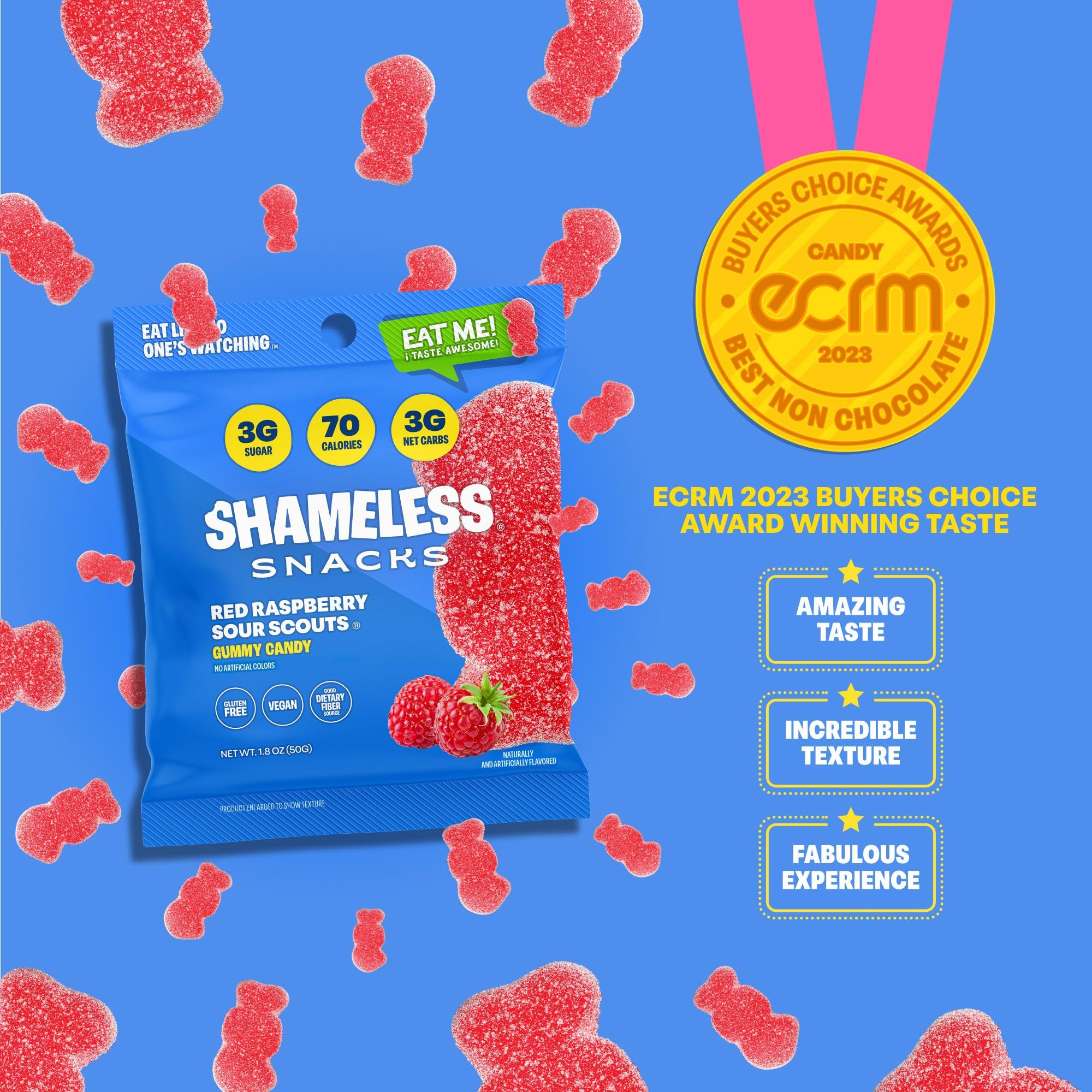 Shameless gummies served on dish illustrating portion and color