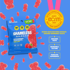 Shameless gummies served on dish illustrating portion and color