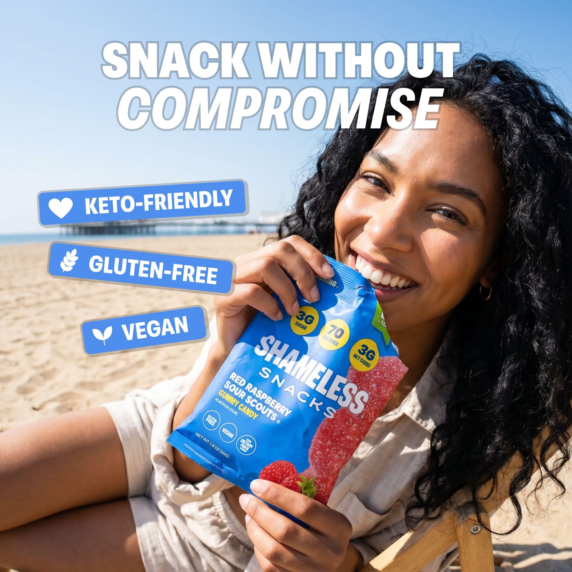 Shameless bag inside lunchbox showing kid-friendly, vegan snack option
