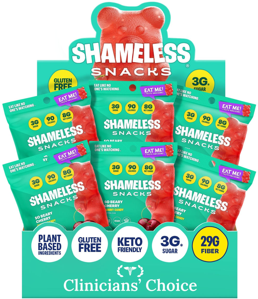 Shameless front packaging showing bold cherry flavor and low sugar benefits