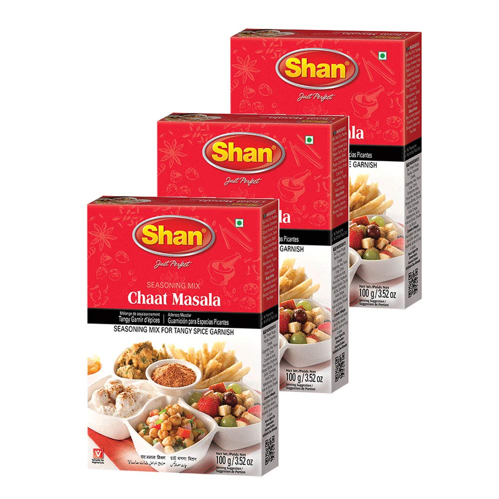 Shan chaat masala front packet showing branding and convenience