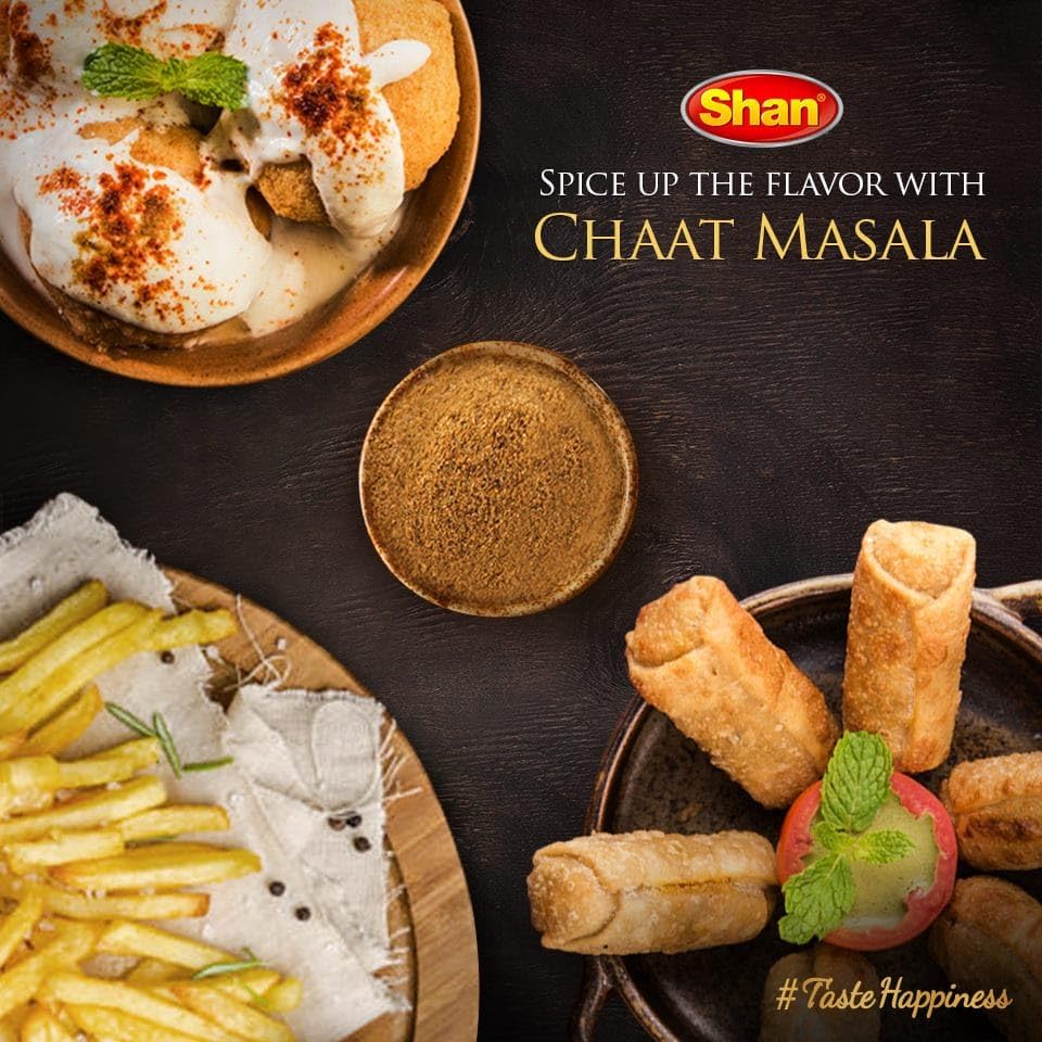 Shan chaat masala powder texture emphasizing fresh aromatic spices