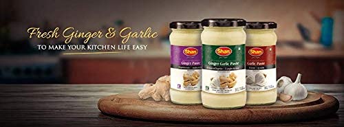 Shan ginger paste in kitchen setting suggesting quick meal prep convenience