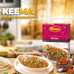 Shan open sachet with golden-brown keema powder ready to season meat