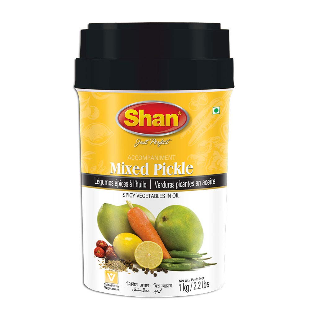 Shan mixed pickle front jar showing label and airtight PET jar for pantry convenience