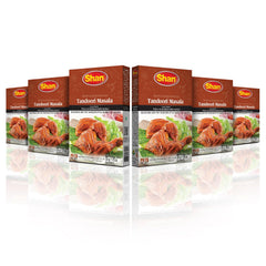 Shan front packaging showing 50g tandoori masala sachet and branding benefits