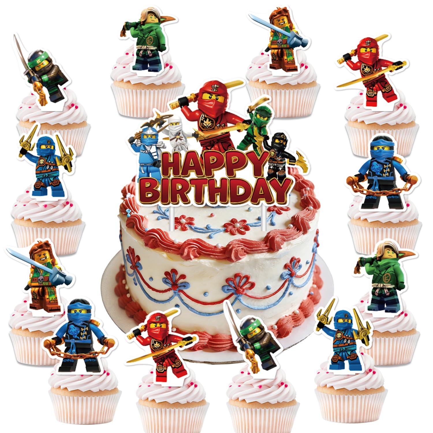 Shifigril large ninja cake topper front view showing bright characters and clear print for instant party impact