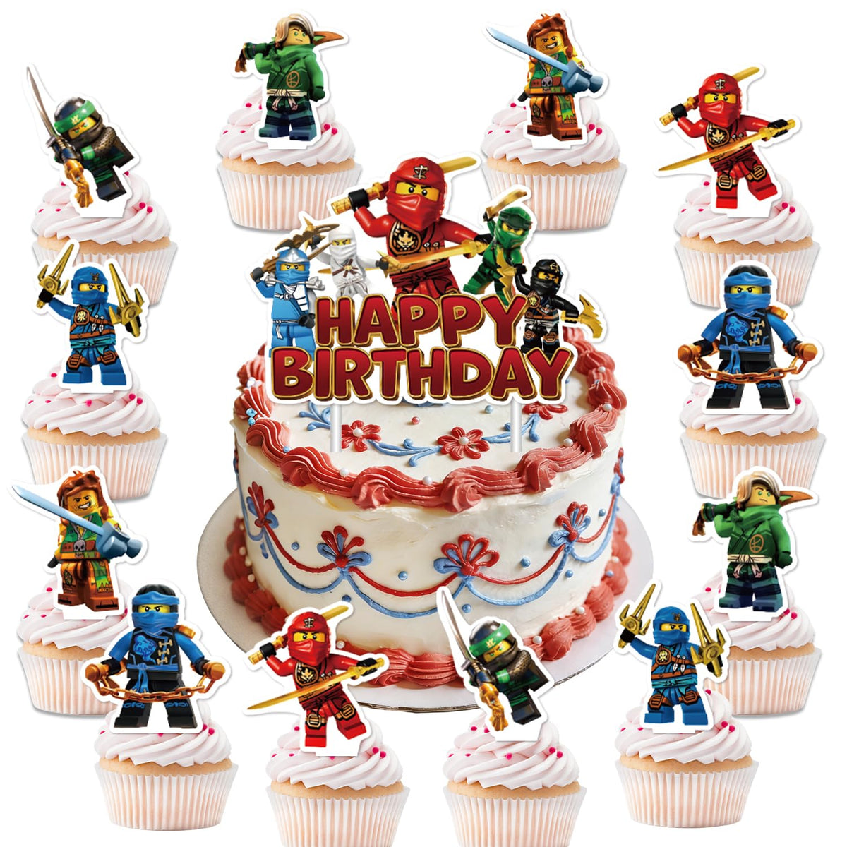 Shifigril large ninja cake topper front view showing bright characters and clear print for instant party impact