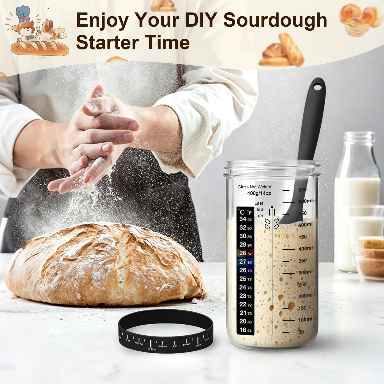 SHIMYUE jar beside measuring cup to show 650ml capacity and scale
