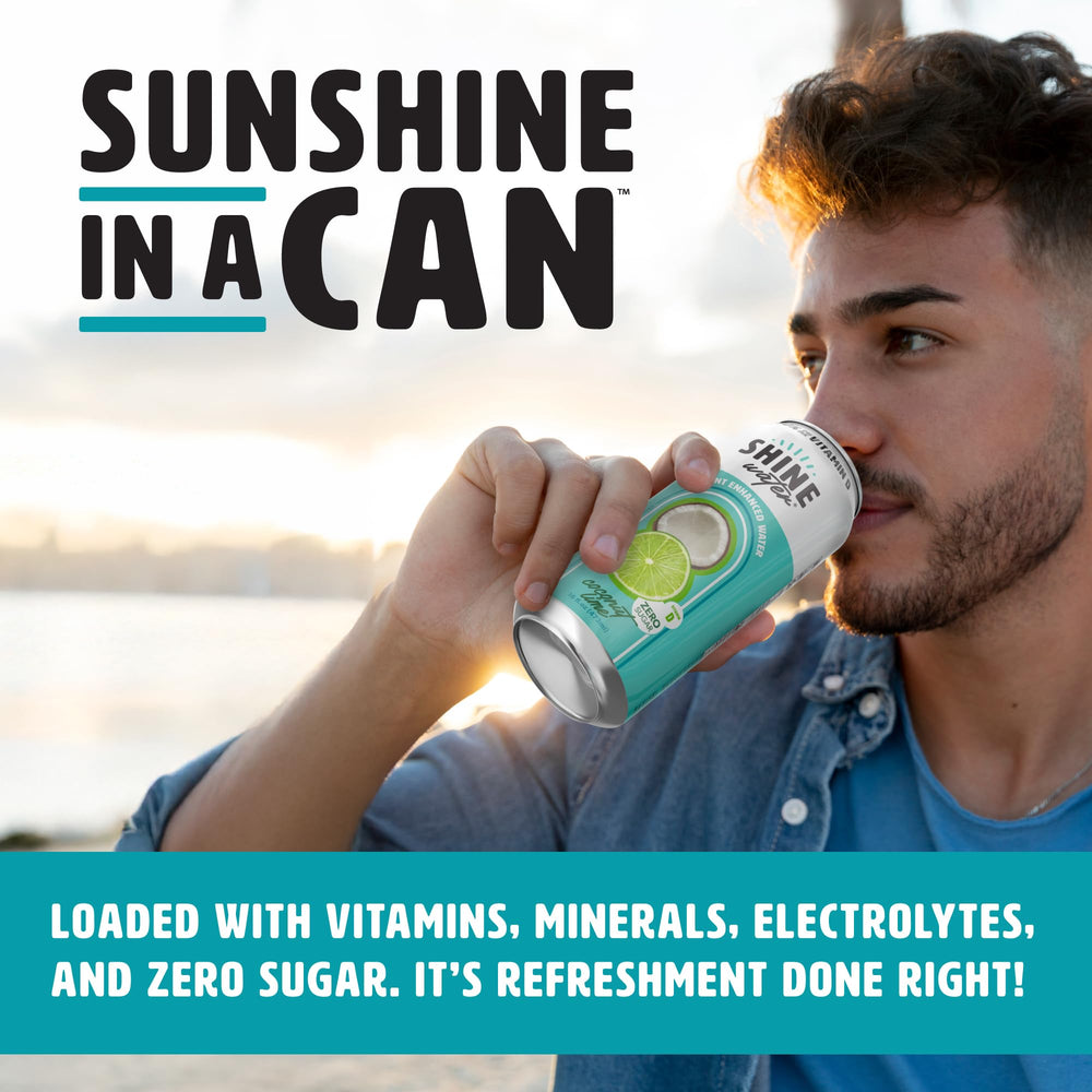 ShineWater coconut lime pouring into a glass to show clarity and light flavor