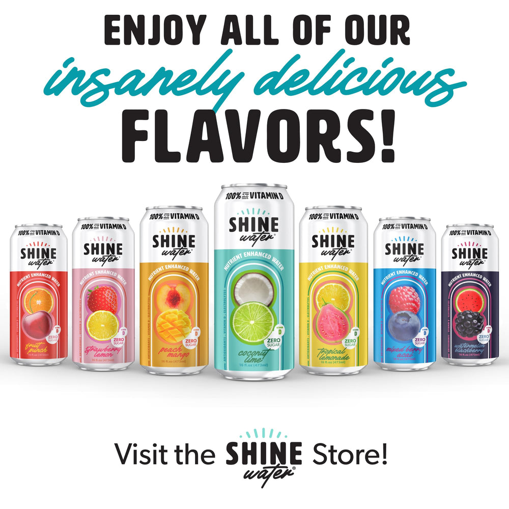 ShineWater coconut lime can next to a hand for size and portability benefits