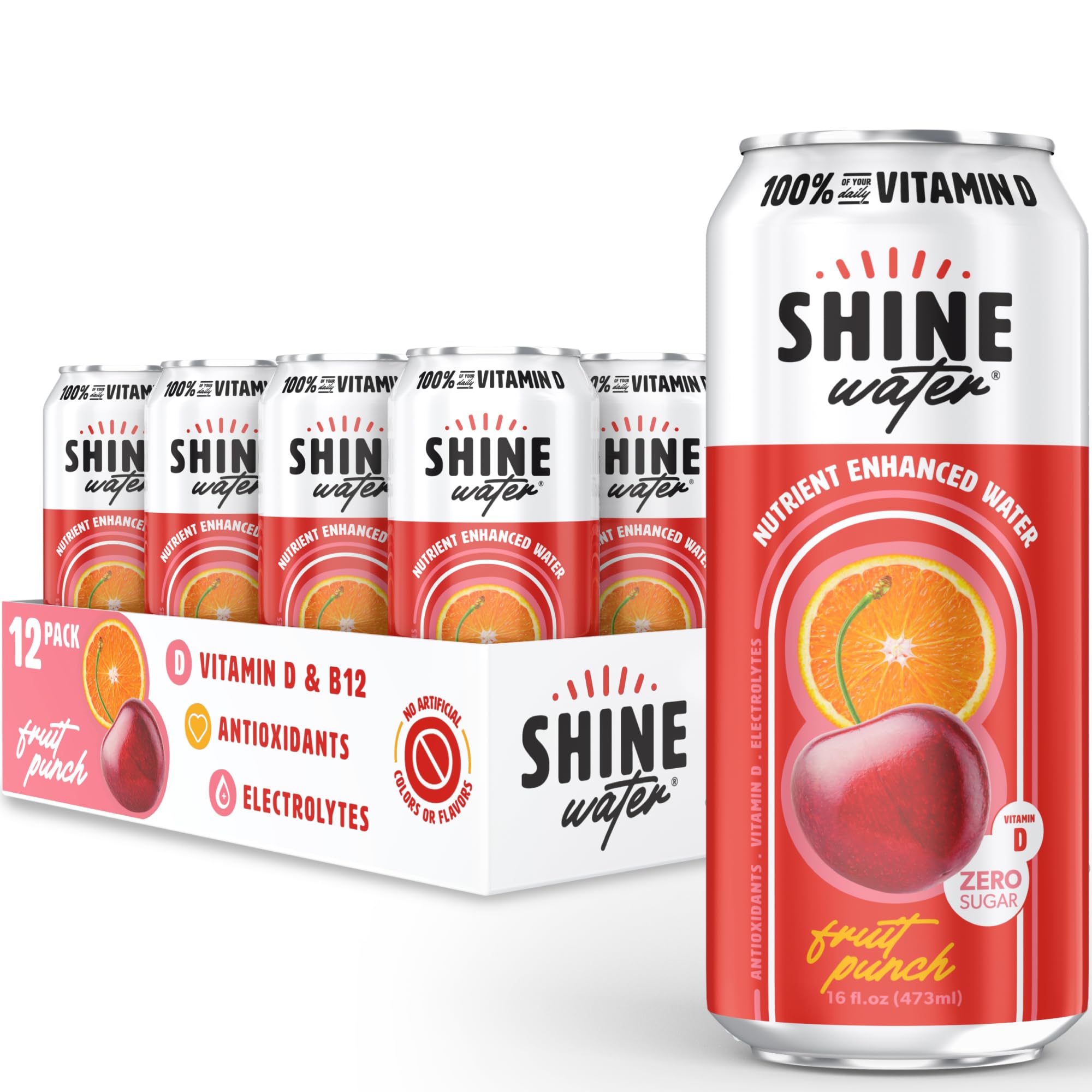 Hand holding ShineWater can for scale showing convenient slim can and portability