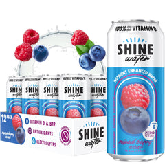 ShineWater can front view showing Mixed Berry Acai flavor and benefits