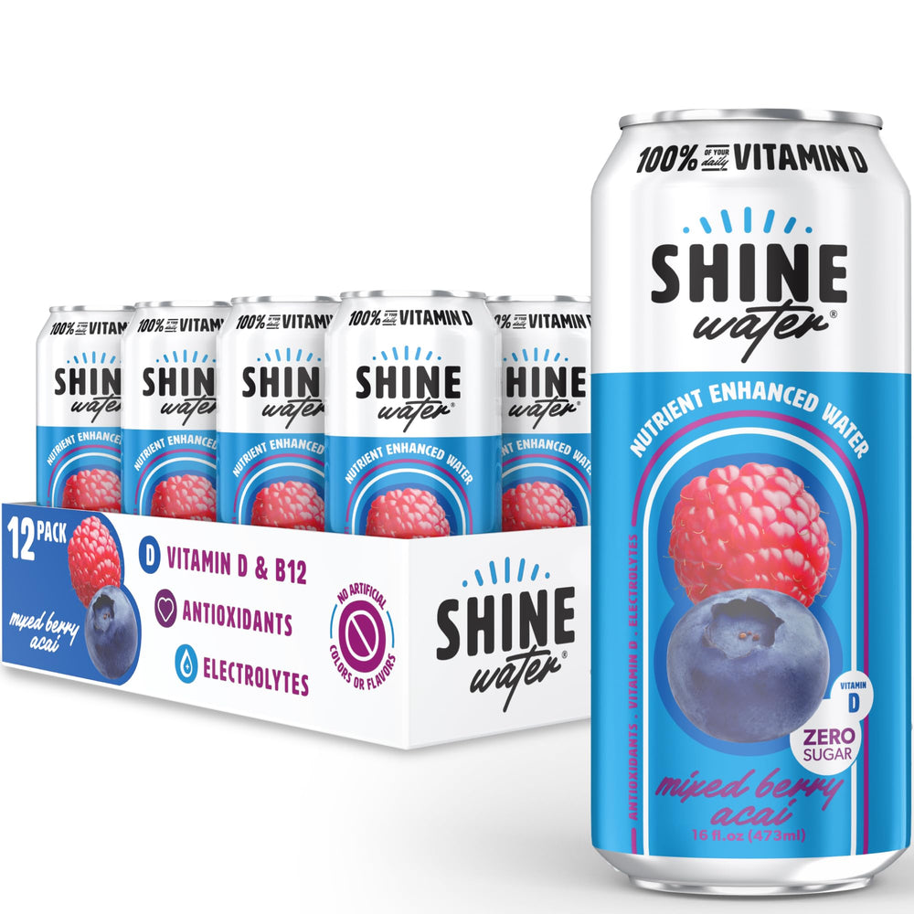 ShineWater 12-pack stored in fridge showing convenient stocking benefit