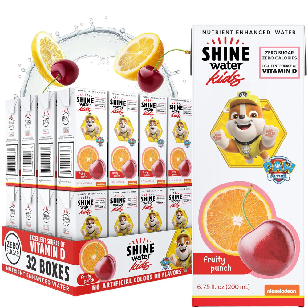 ShineWater Paw Patrol front packaging showing flavors and kid-friendly design