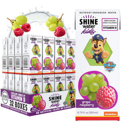 ShineWater Paw Patrol front packaging showing grape-raspberry flavor for kid appeal