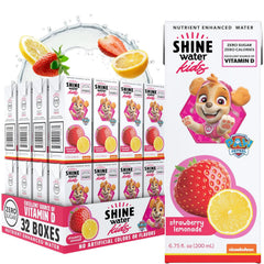 ShineWater Paw Patrol pouch front view showing vibrant strawberry lemonade flavor and kid appeal