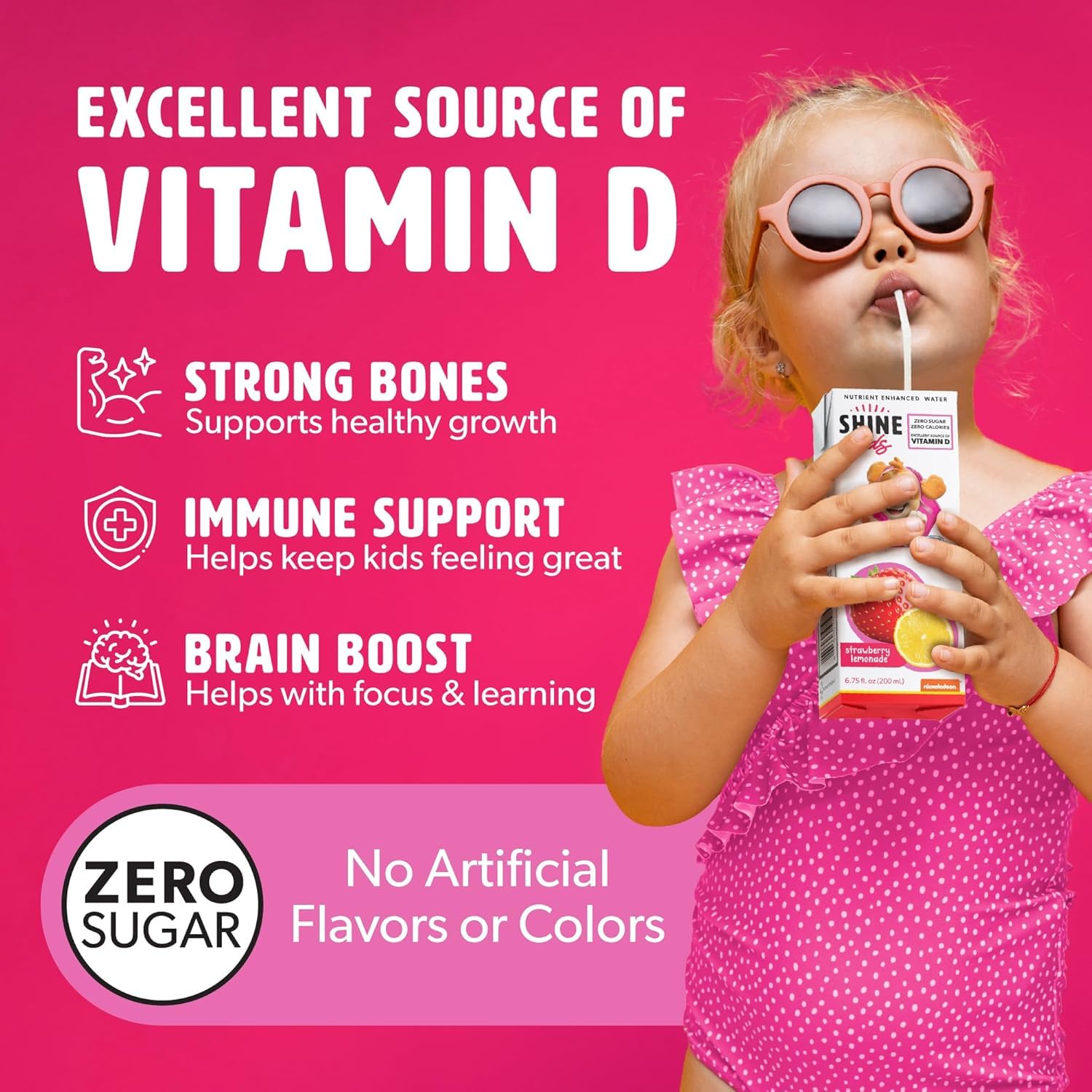 ShineWater Paw Patrol nutrition label close-up showing Vitamin D inclusion and clean ingredients