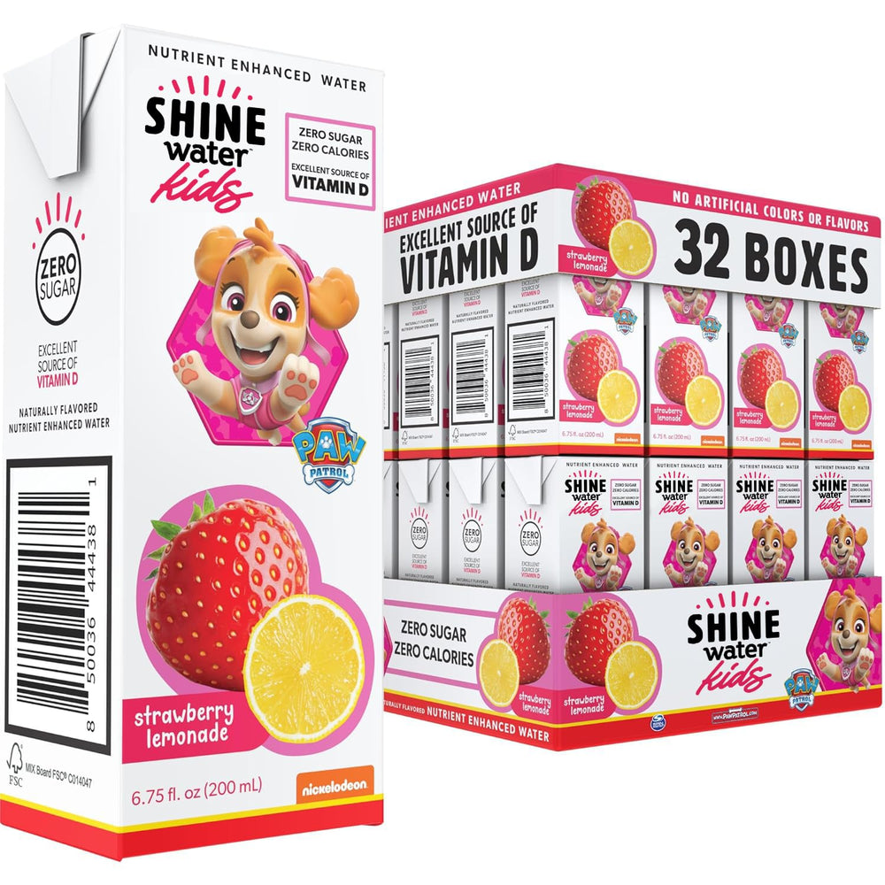 Pouring ShineWater Paw Patrol strawberry lemonade into a cup demonstrating spill-free serving benefit