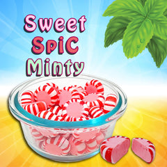 Shippedfast Spi-C-Mints beside a measuring cup showing 2 lb bulk quantity and portioning