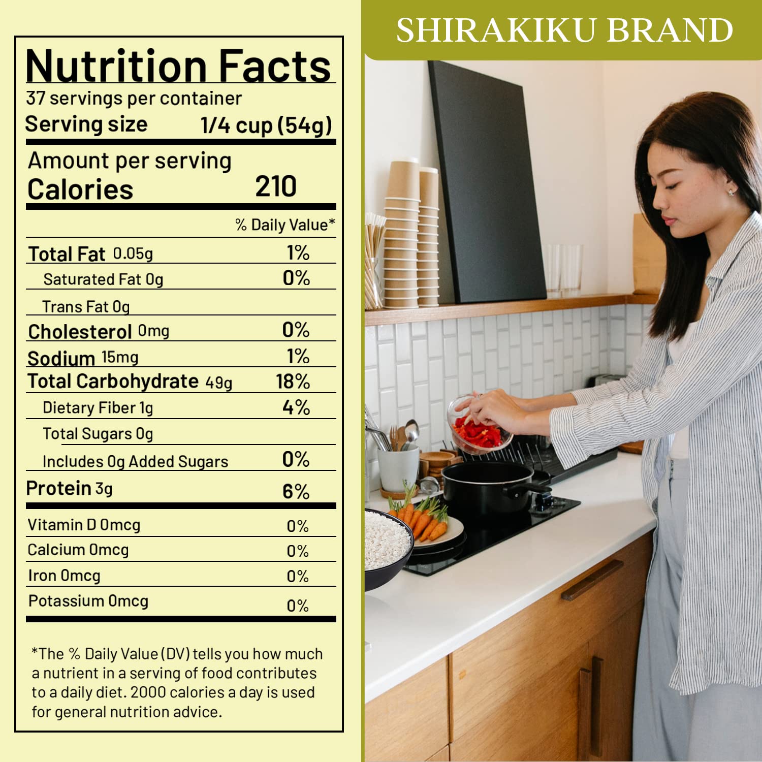 Shirakiku package label and nutrition facts close-up showing product details and transparency